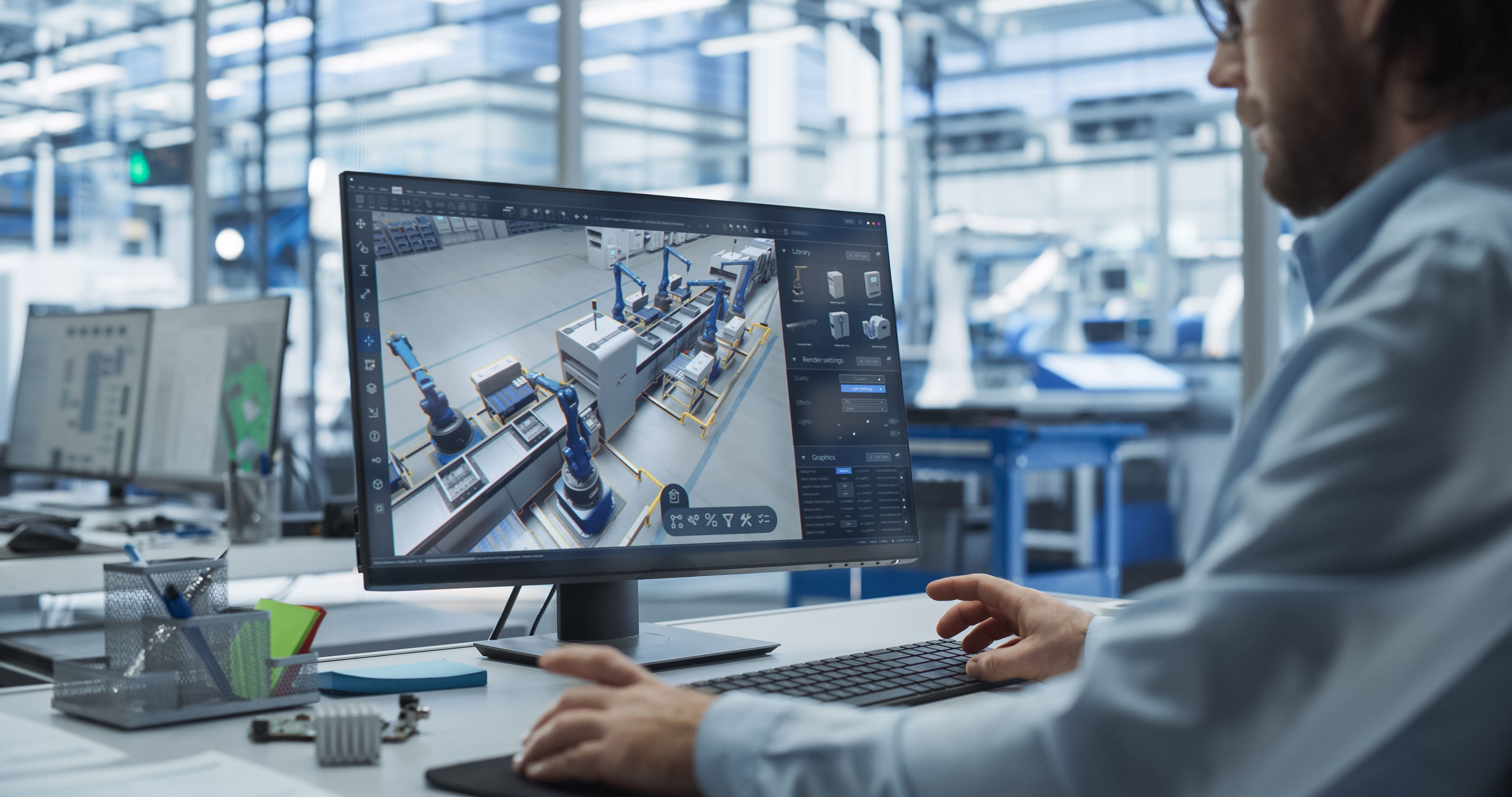  Digital transformation solution with 3D factory simulation, robotic automation, and virtual production optimization