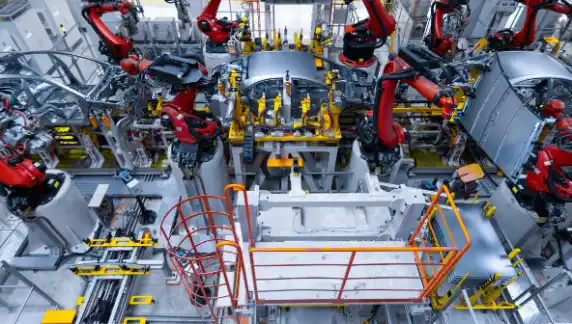 Automated packaging line with industrial robots supporting smart factory automation and productivity